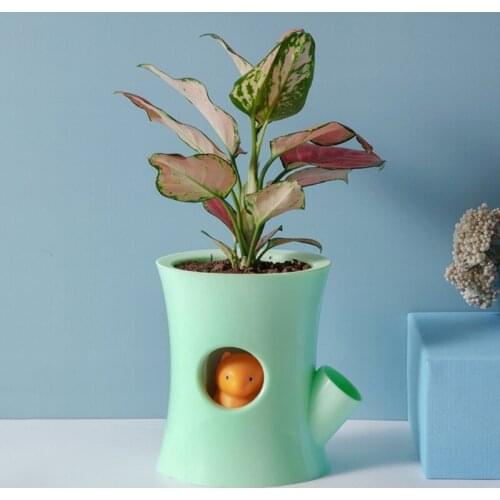 Solid Color Stump Squirrel Self Watering Plant Pot for Indoor Plants Water Absorption Flowerpot Plants Flowers Home