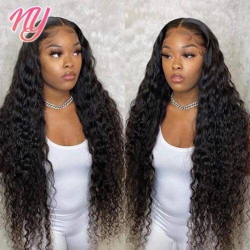 Deep Wave Closure Wig Human Hair Lace Frontal Wigs For Women 180 Density Lace Front Wig Pre Plucked Bleached Knots Wigs Remy