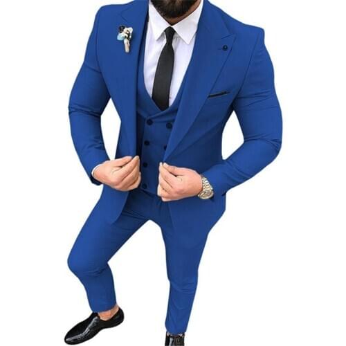 Latest Coat Pant Designs Royal Blue Double Breasted Vest Men Suit Slim Fit Wedding Suits for Men Prom Groom Tuxedo 3 Pieces Set