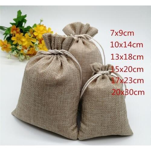 2-5pcs 6 sizes Linen Jute Drawstring Gift Bags Wedding Party Favor Candy Bag Vintage Burlap Gift Packaging Bags Jewelry Pouches