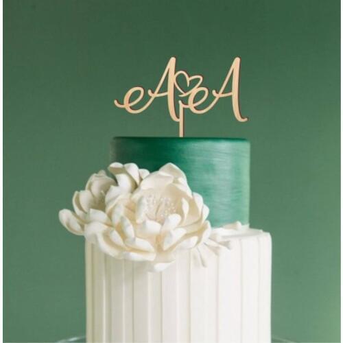 Custom Wedding Cake Topper Wooden Wedding Party Decoration Personalized Bride Groom Name First Letters Rustic Cake Topper