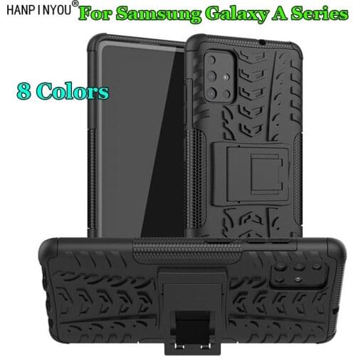 For Samsung Galaxy A51 A71 A21 A01 A70e Note10 Lite Dazzle Shockproof Silicone & Plastic Dual Armor Back Case Stand Holder Cover