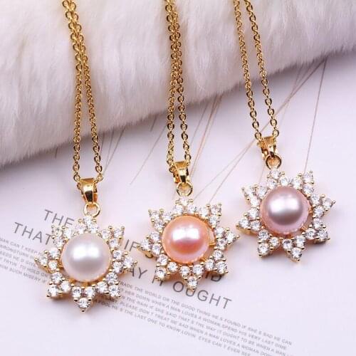 Flower Style 8-9MM Size Big Size Bread Round Shape Real Freshwater Pearl Pendant Jewelry Nice Party Wedding Gift 10pcs/lot
