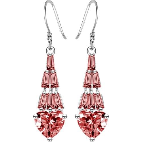 Seanlov Red Purple Crystal Drop Earring for Women Fashion Jewelry Heart Zirconia Lovely Silver Color 2019 Long Luxury Jewellery