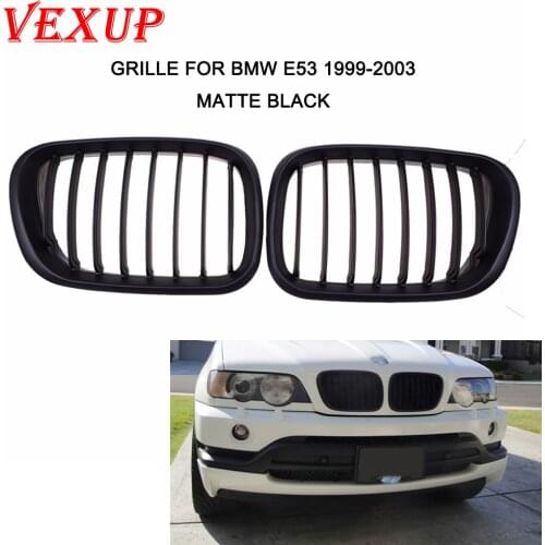 VexUp 1Pair Front Grill Grilles Kidney Grill Replacement for BMW X5 E53 1999-2003 Single Slat Sport Style Matte Black Abs