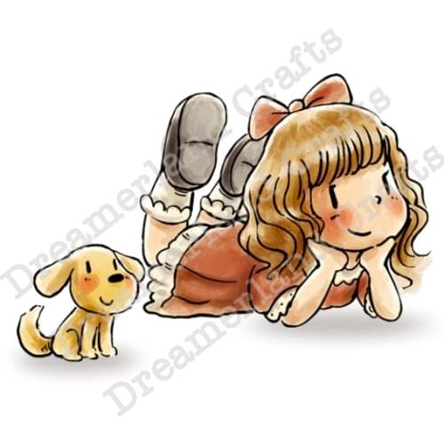 10x8 Girl and dog lying on all fours Transparent Clear Stamps Silicone Seals for DIY scrapbooking photo album Card Making