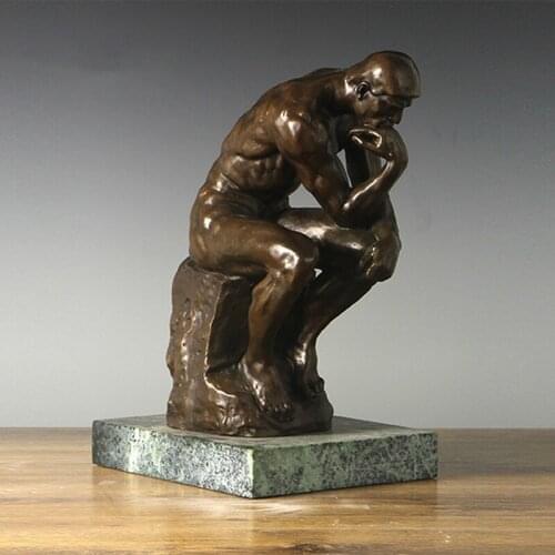 The Thinker Statue Sculpture by Rodin Bronze Replica Classical Nude Thinking Man Famous Art Vintage Home Office Decor Large