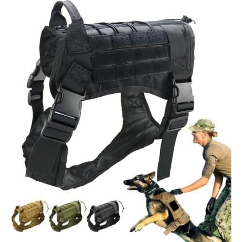 Tactical Dog Hunting Harness Vest Molle System Water Resistant Vest Harness Service Comfortable Dog Training Harness with Handle