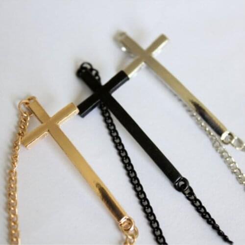 Thin Chain Golden Silver Plated Black Cross Metallic Adjustable Bracelets for Women