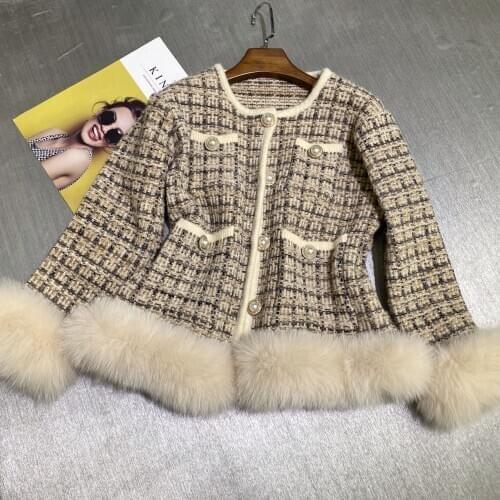 Zero Fish Real Fur Coat Female Lamb Fur Tweed Jacket 2020 Winter Women Fox Fur Collar Long Coats Korean Outwear F1024