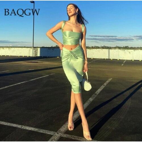 Fashion Sexy Women Summer Lace Up Sleeveless Top Pleated Skirt Two Piece Dress Suit Outfits for Female Party Dress Two Piece Set