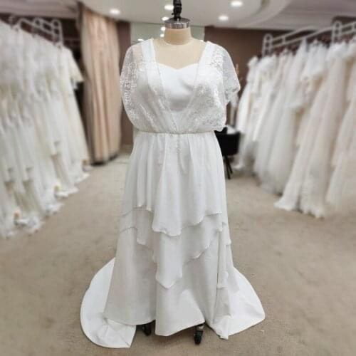 2021 Cap Sleeve V-Neck Plus Size Beading Backless Bohemian Women Wedding Dress Sale