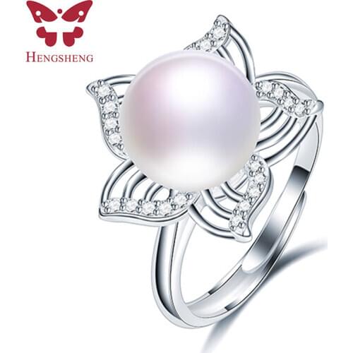 Five Petals 10mm Genuine Natural Pearl Ring, 925 Sterling Silver Rings for Women Wedding Ring Wedding Rings Silver 925 Jewelry