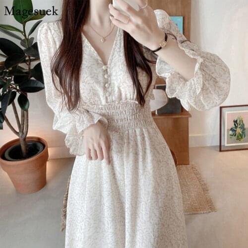 V-neck Print Summer Chiffon Dress Women Fashion Casual Plus Size Sexy Dress Female Long SleeveParty Long Dresses Vestido 11665