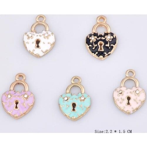 10pcs 22X15MM Enamel heart lock charms for bracelet, fashion metal heart lock pendants for earrings jewerly making handmade diy