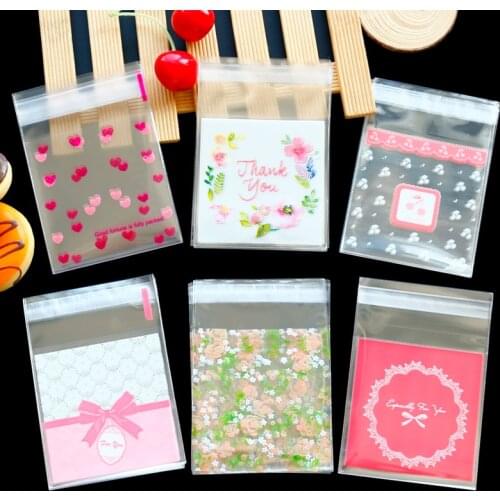 100pcs 7*7cm Plastic Self Adhesive Bag Thank you Cookie&Candy Packing Bags Wedding Birthday Translucent Dots Plastic Gift Bags