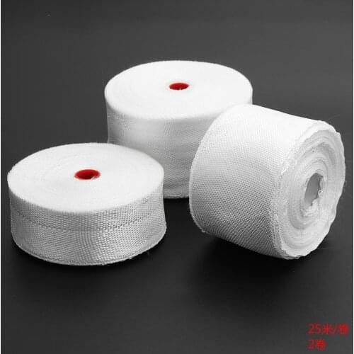 2 rolls of 20mm x 25m white fiberglass cloth tape, fiberglass plain weave seams, high strength, high temperature resistance
