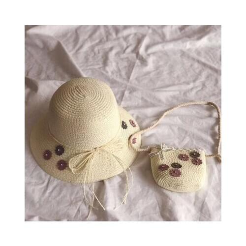 2PCS CAP+BAG Summer Outdoor Baby Hat Cap Sun Hat Cotton Children Kids Baby Summer Hat Floral Beach hat