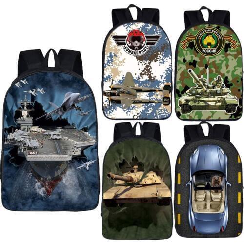 2pcs Racing Car Planes Tanks Artillery Pattern Backpack For Boys 16 Inch Teens School Bag Students Book Bag Boy Pencil Case