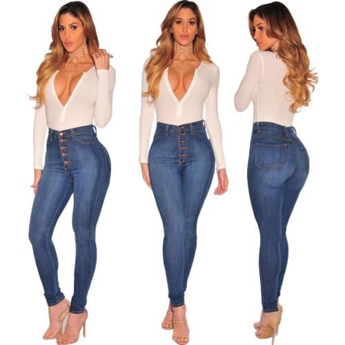 2020 spring skinny denim trousers casual fashion high waist high elastic hip denim trousers