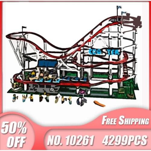 Large Roller Coaster 4299Pcs Electric Motor Amusement Park 18003 Model Building Blocks Bricks Kid Education Toys Gifts