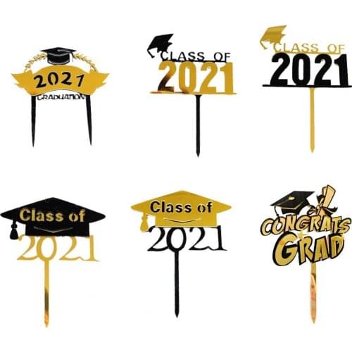 80% HOT SALE 5Pcs Cake Decor Lovely Patterns Decorative Class of 2021 Graduation Cake Inserts for Party