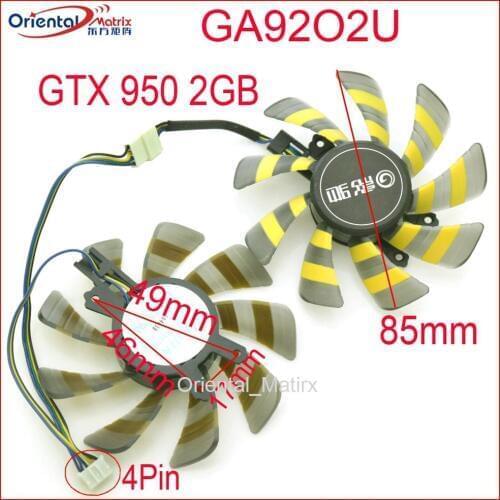 Free Shipping GA92O2U 85mm 49*46*17mm 0.46AMP 4Pin For GALAXY GTX 950 2GB BLACK OC SNIPER Graphics Video Card VGA Fan