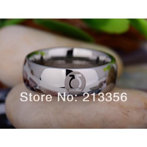 Free Shipping UK Russia Brazil USA Hot Selling 8MM Silver Dome Green Lantern Super Mens Fashion Tungsten Carbide Wedding Ring