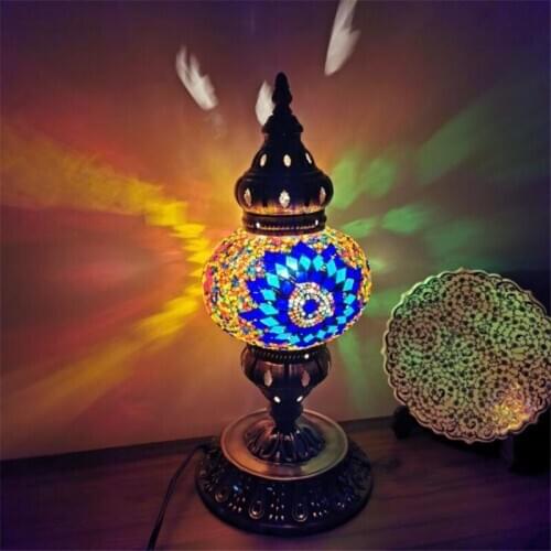 Bohemia Mosaic Table Lamp Turkey Vintage Handmade Colorful Glass Reading Night Light for Foyer Bar Restaurant Bedroom 37cm 1169