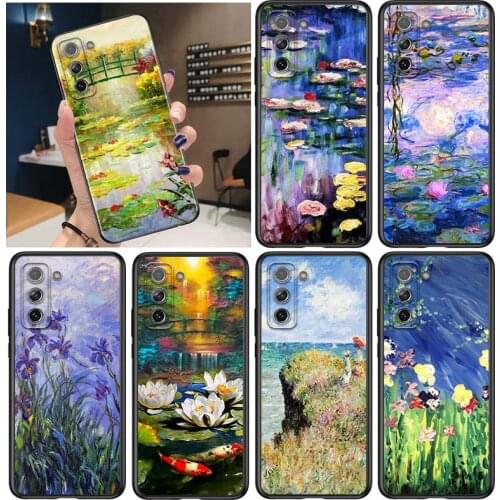 Monet Garden Lotus Bridge for Samsung Galaxy S21 Ultra Plus Note 20 10 9 8 S10 S9 S8 S7 S6 Edge Plus Black Phone Case
