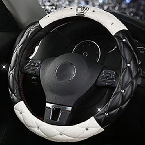 Leather Universal Car Steering-wheel Cover 38CM Diamond Blingbling Auto Steering Car Wheel Cover Woman Car-styling Accessories