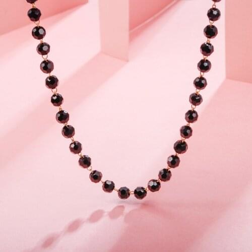 Gold Color Stainless Steel Necklace Black Crystal Bead Short Chain Necklace For Woman Fashion Jewelry Party Gift Girl New 2021