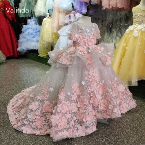Flower Girl Dresses for Baby Kids Clothes 3D Flowers Applique Puffy Tulle Kids Birthday Ball Gown Couture