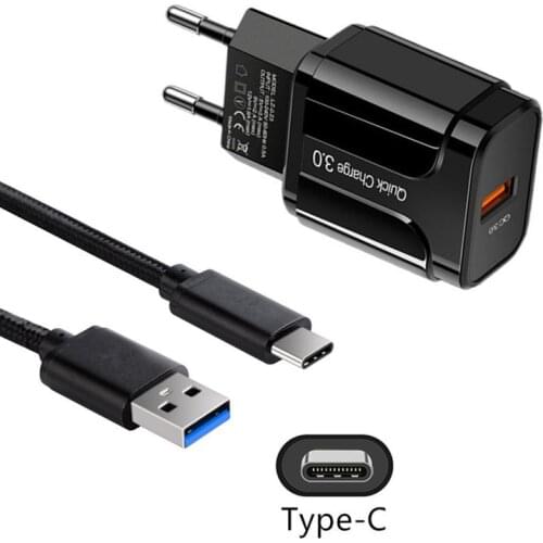 For Samsung Huawei P30 lite OPPO Reno 4Z 4 Redmi Note 10 9 Pro QC3.0 Fast Charger Wall Plug Adapter USB Charge Cord Type C Cable