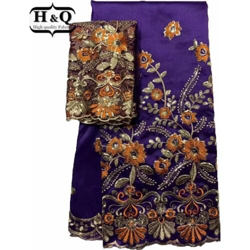 H&Q Special Design Gold Sequins George Lace Fabric High Quality Silk Lace 5+2 Yards A Set With Blouse For Wedding Party Sewing