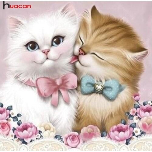 HUACAN 5D DIY Diamond Painting Cat Lovers Full Square Rhinestone Cross Stitch Diamond Mosaic Embroidery Wall Paiting