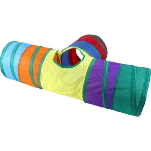 Interactive 3 Way Cat Tunnel Collapsible Rainbow Kitten Chute Tube with Play Ball Toy Indoor Kitty Puppy Toys for Puzzle Hiding