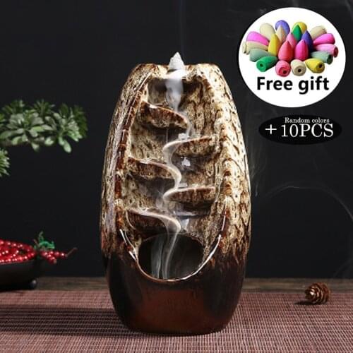 Ceramic Home Decor Waterfall Incense Burner Room Holder Option for Mixed With 10Cones Free Gift