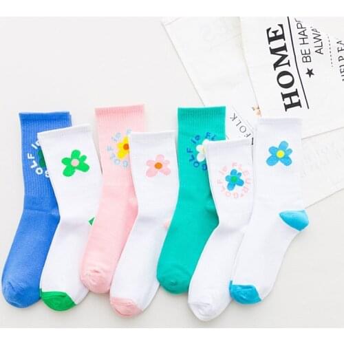 Classic Flower Simple Trend Pure Cotton Hyuna Fashion Socks Stockings Womens Socks Cotton Tube Socks Woman Colorful Sox