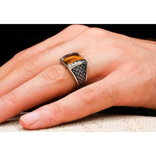 925 silver mens ring. Mens jewelry Tiger Eyes stone stamped with silver stamp 925 All sizes are available