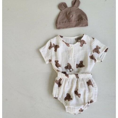 Baby Toddler Sets Baby Summer Clothes Newborn Boy T-Shirt+Shorts Outfits Infant Bear Print Suits Children Cotton Linen Clothing