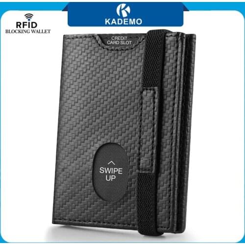 KADEMO Carbon Fiber Wallets Men RFID Blocking Card Holder Slim Bifold Minimalist Wallets for Men with ID Window Men Thin Purse