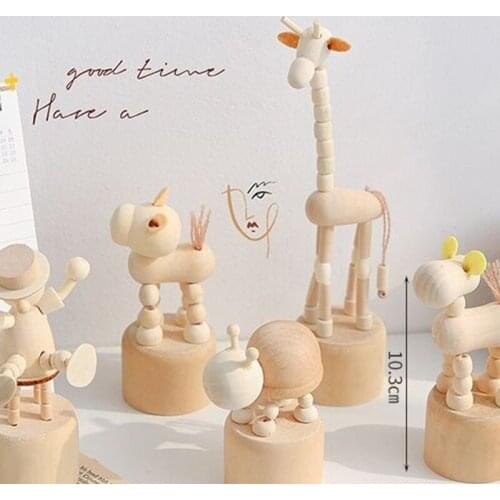 Lovely Movable Puppet Figurine Desktop Ornaments Cartoon Wooden Artwork Cute Snails Dog Statue Crafts Toy