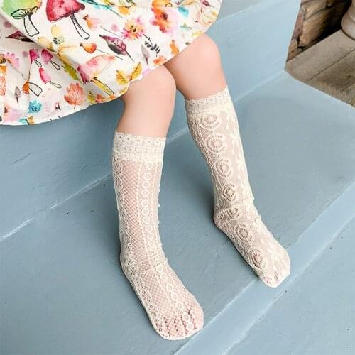 Princess Lace Floral Baby Girls Socks Summer Mesh Breathable Kids Girls Knee Socks Solid Color Children Legs Socks 2-8 Years