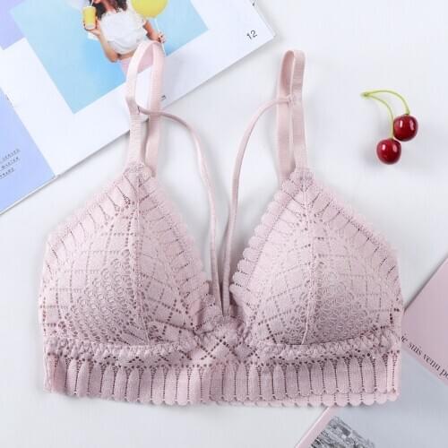 Lace Sling Beautify Back Ladies Bra Removable Chest Pad Underwire Underwear Without Steel Ring