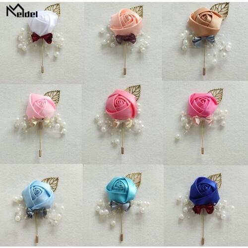 Meldel Boutonniere Groom Wedding Luxury Rose Corsage Fake Pearl Brooch Party Prom Corsage Lapel Pin Decorative Brooch Buttonhole