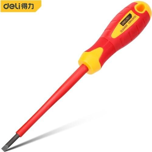 Deli Multi-Purpose Insulated Screwdriver CR-V High Voltage 1000V Magnetic Slotted Screwdriver Durable Hand Maintenance Tools