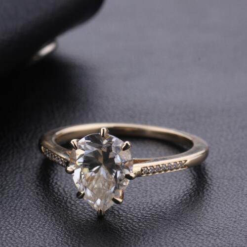 Fashion Pear Shape 3ct Moissanite stone 14K Yellow Gold Vintage Art Wedding Engagement Ring for women