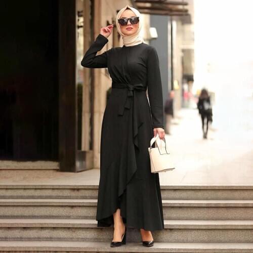 Muslim Fashion Irregular, ruffled Abaya Dubai American Clothing Caftan Dress Hijab abayas for women Has a belt