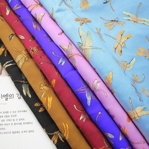 NCF258 7colors 100*74cm Dragonfly Chinese Silk Jacquard Satin Fabric Garment Fabric For Chinese Cheongsam DIY Fabric For Sewing